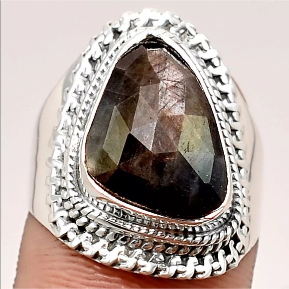 Faceted star sapphire sterling silver rings size 8 - Picture 4 of 4